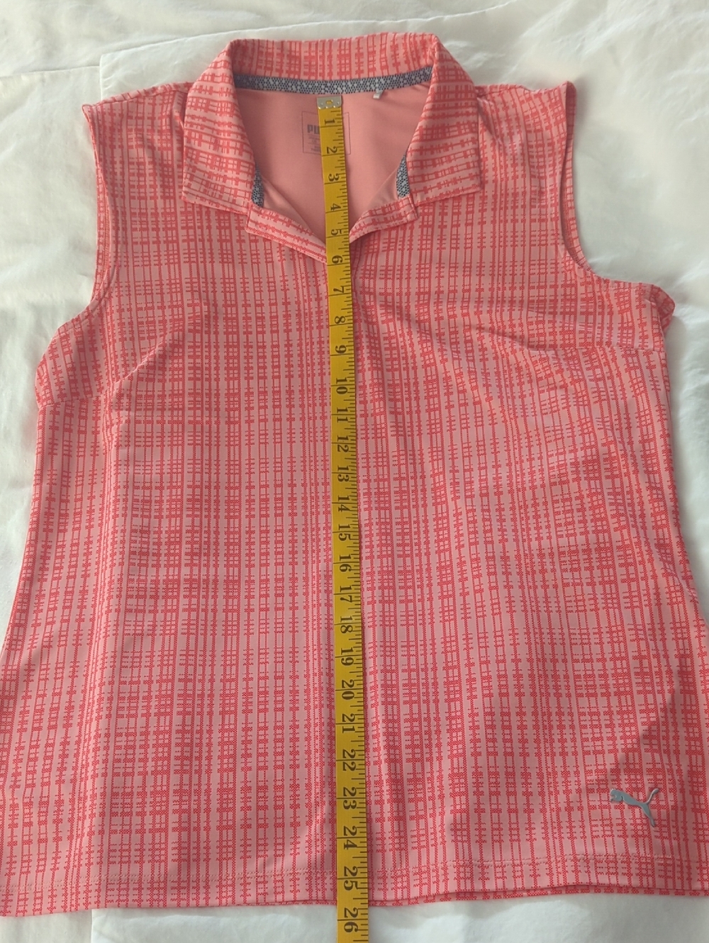 PUMA Golf Women’s Sleeveless Dry Cell Polo - Peach & Coral Plaid Size Large - Picture 6 of 7